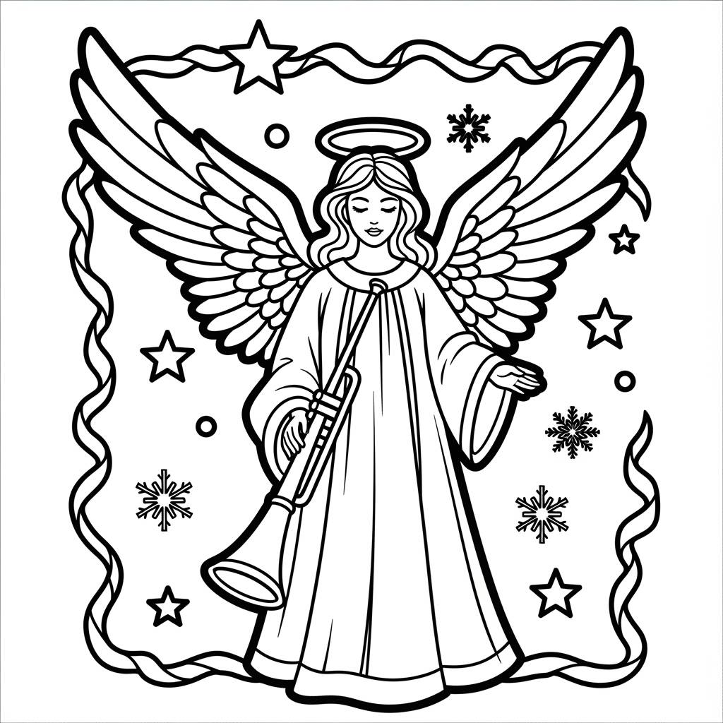 Angelic Christmas Angel Coloring Page
