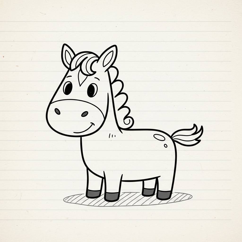 Animal Drawings: Cute Doodle Horse Drawing for Kids