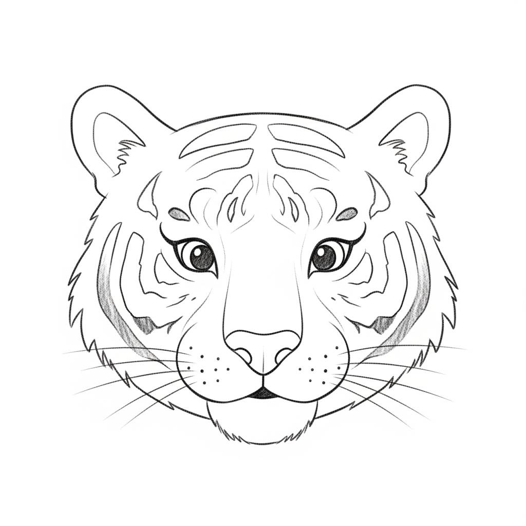 Animal Drawings: Simple Tiger Pencil Drawing Sketch For Kids