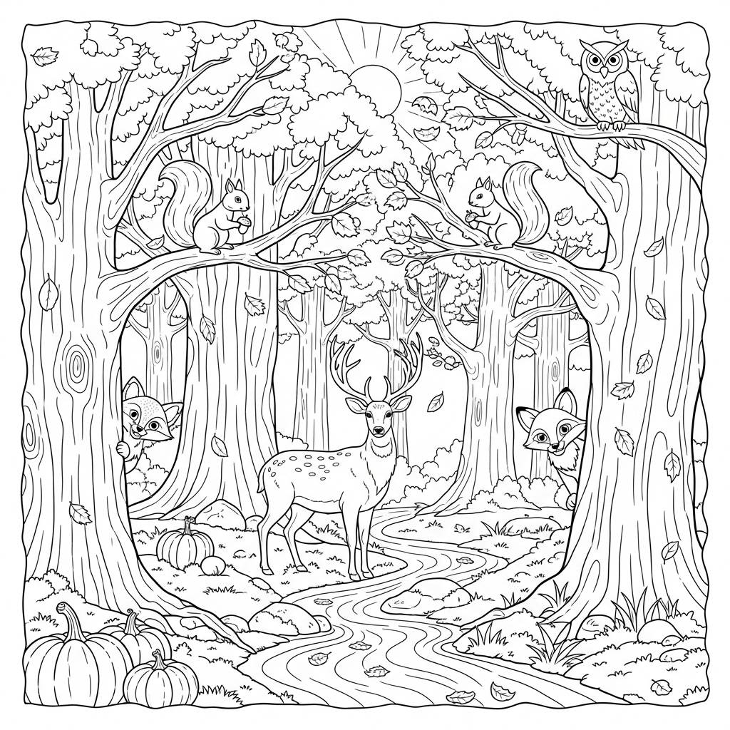 Autumn Forest Scene Coloring Page