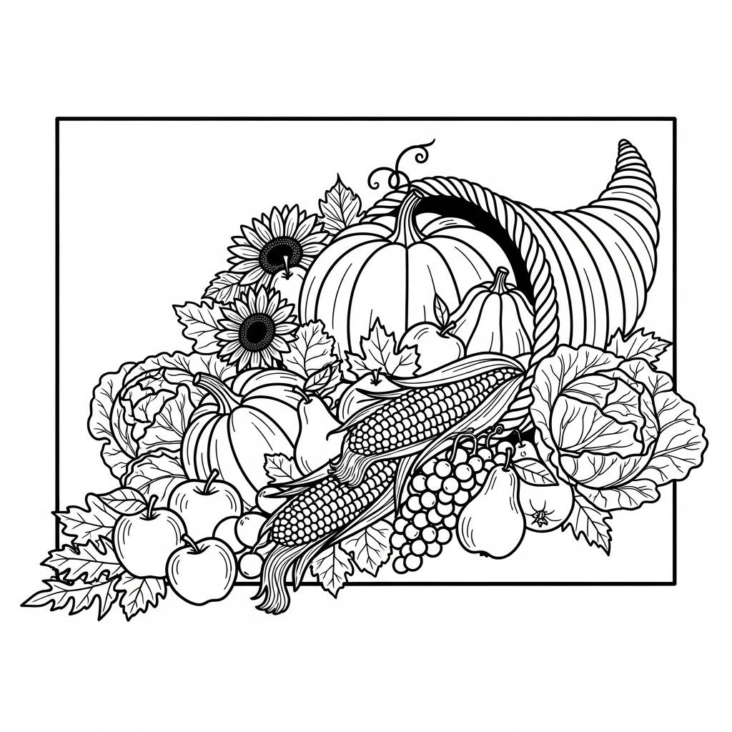 Autumn Harvest Cornucopia Coloring Page