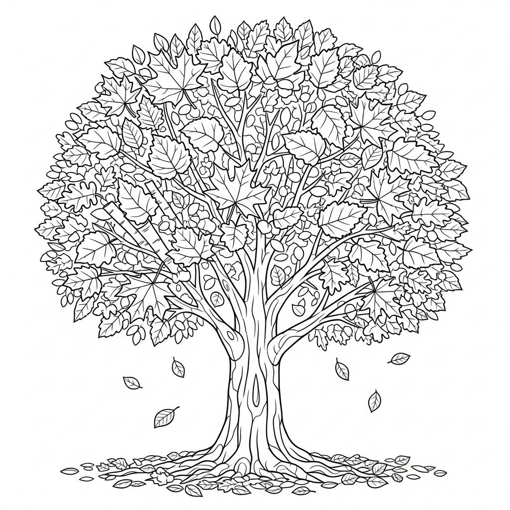 Autumn Leaves Tree Coloring Page