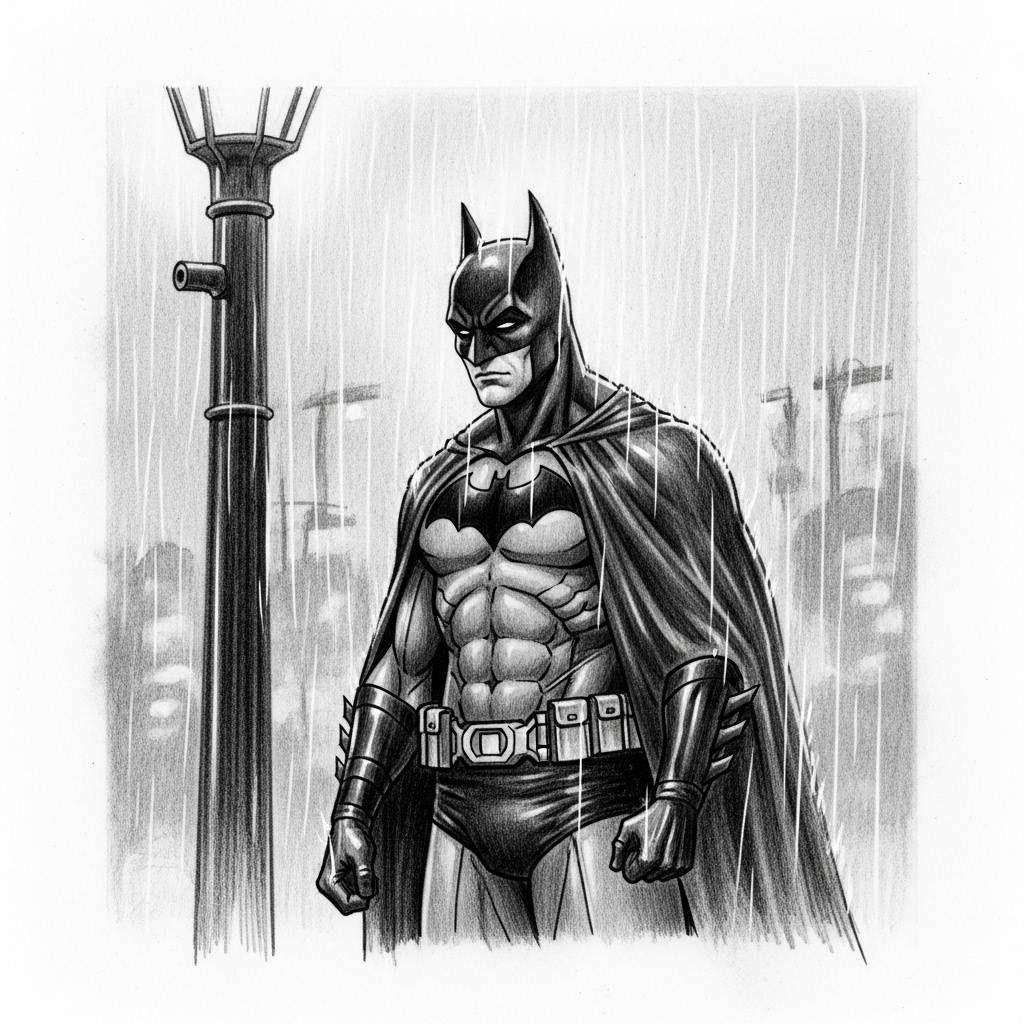 Batman Drawing: Artistic Batman in Rain Sketch
