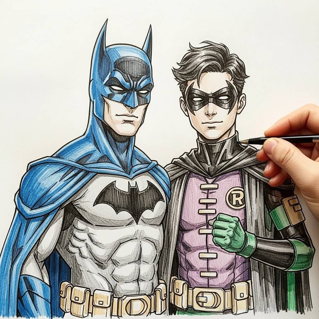 Batman Drawing: Batman and Robin Duo