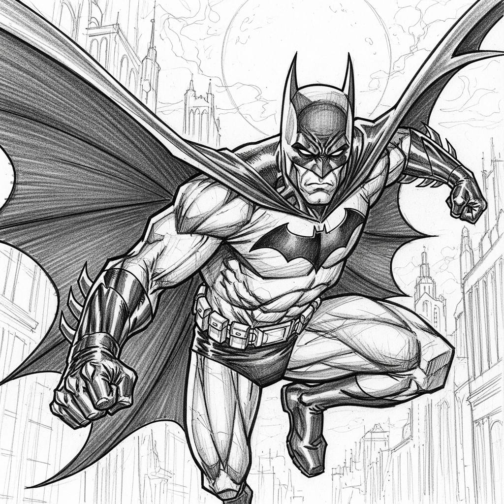 Batman Drawing: Batman in Action Dynamic Pencil Sketch