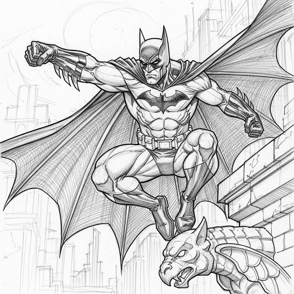 Batman Drawing Dynamic Action Pose Sketch