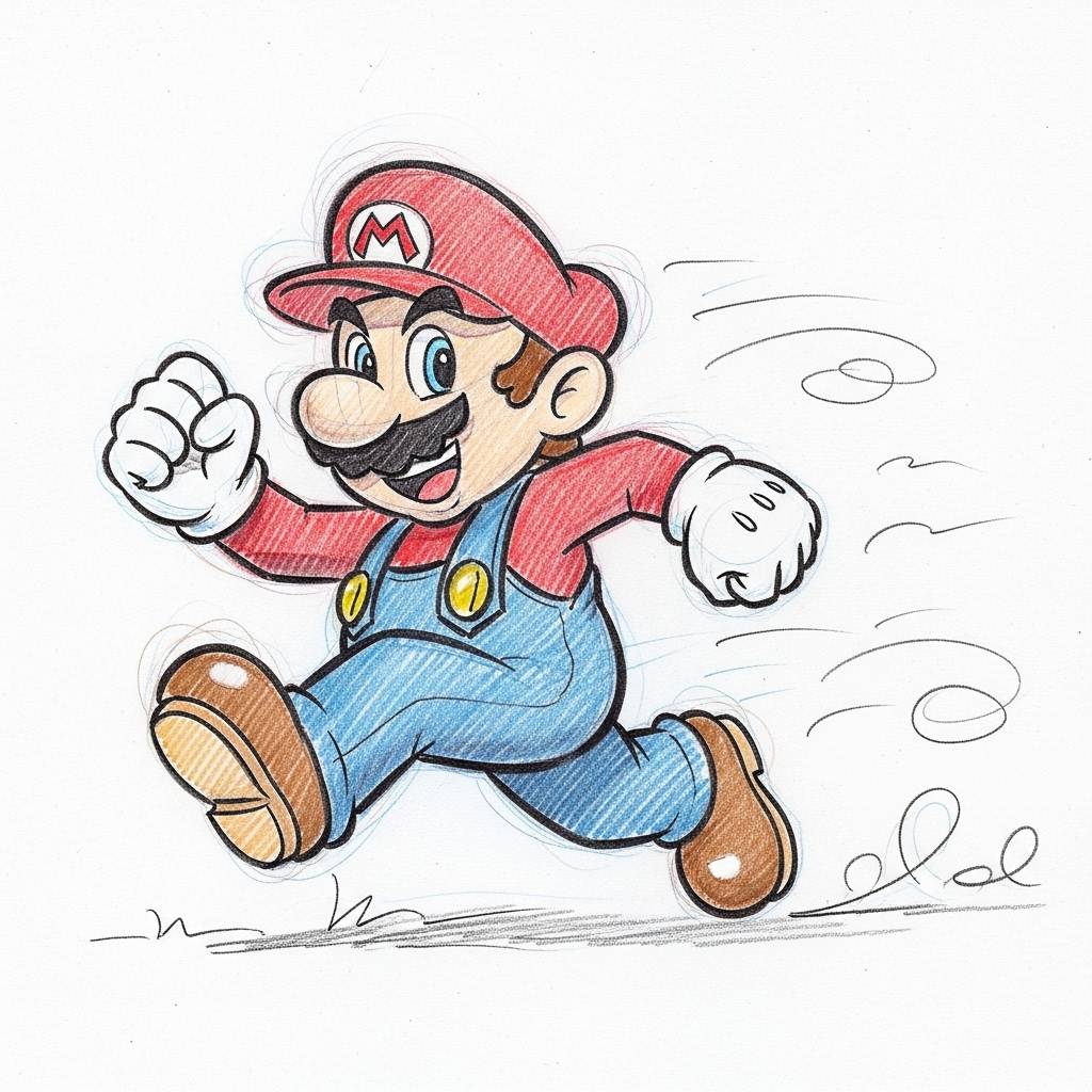 Cartoon Drawings Fun Mario Running Easy Pencil Sketch