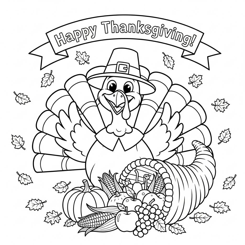 Cartoon Turkey Giving Thanks Coloring Page