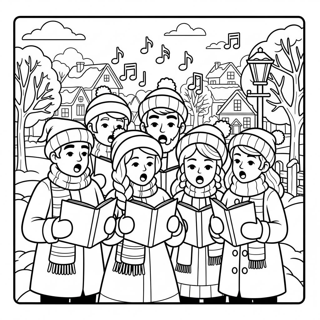 Christmas Carolers Coloring Page