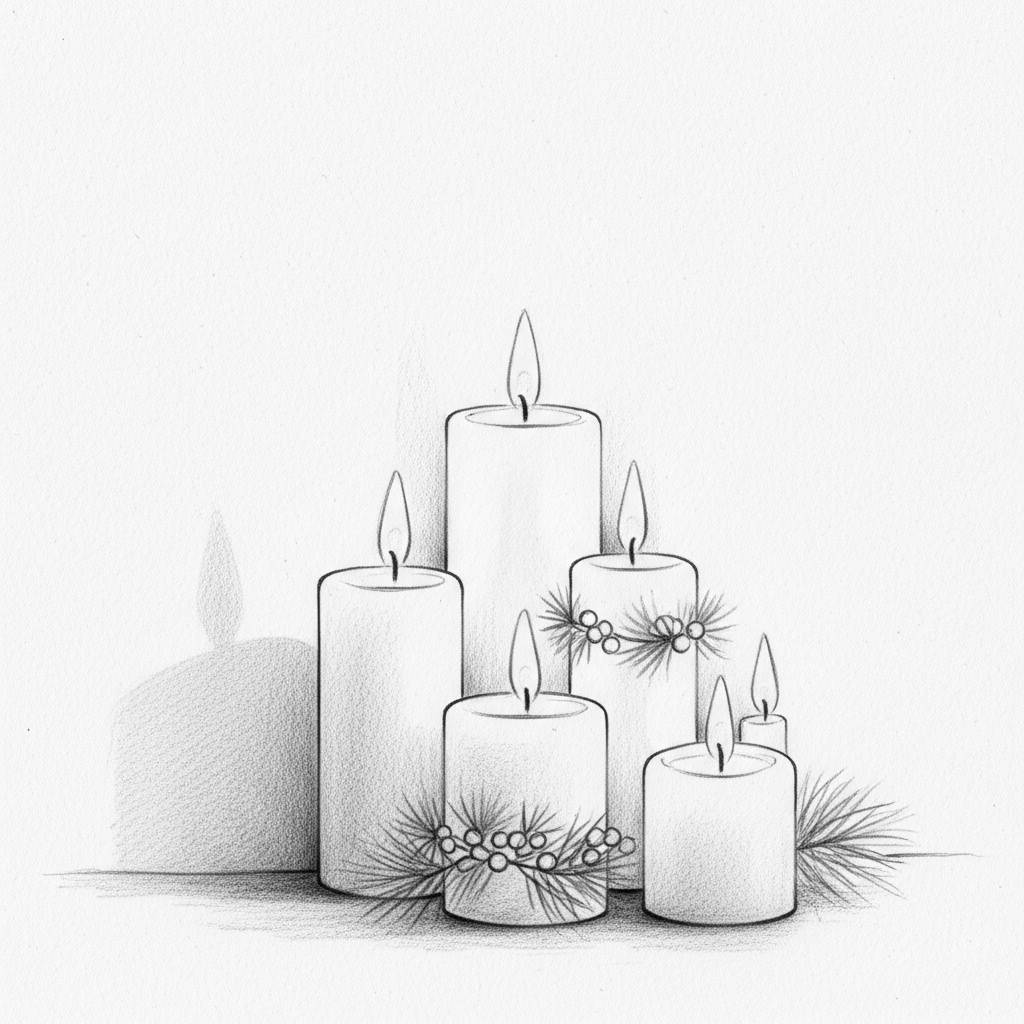 Christmas Drawing Aesthetic Holiday Candles Pencil Art