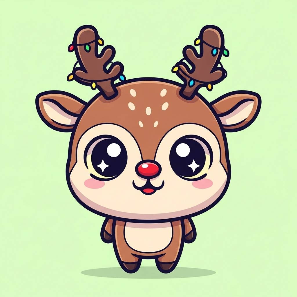 Christmas Drawing Cute Reindeer Kawaii Style