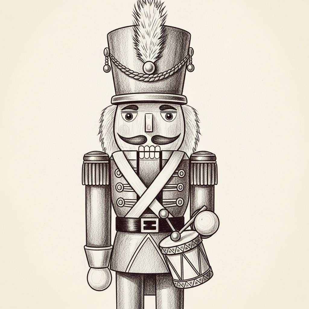 Christmas Drawing Detailed Nutcracker Pencil Sketch