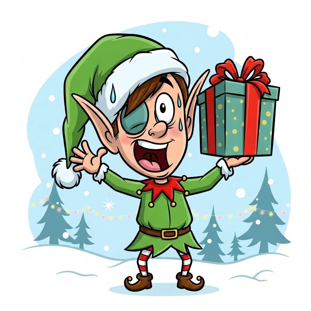 Christmas Drawing Funny Elf Cartoon Style