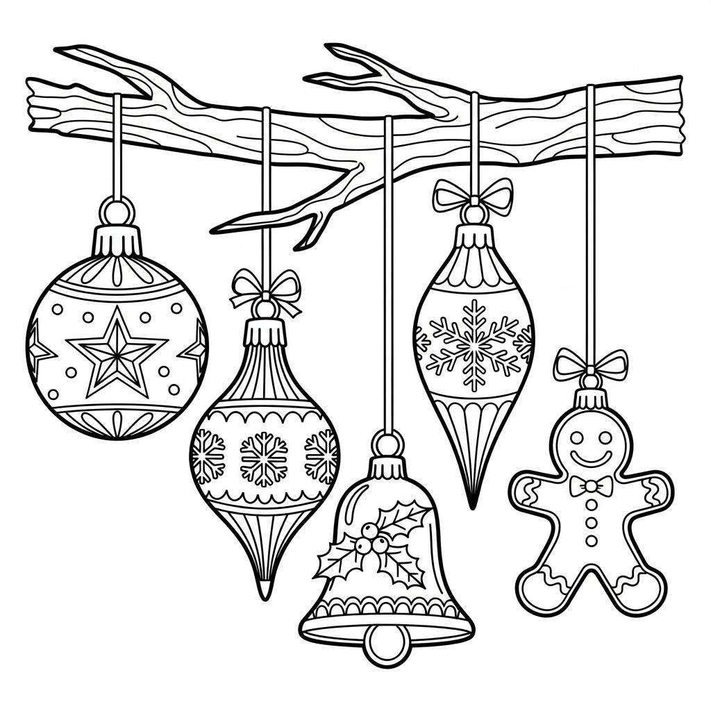 Christmas Ornaments Hanging Coloring Page