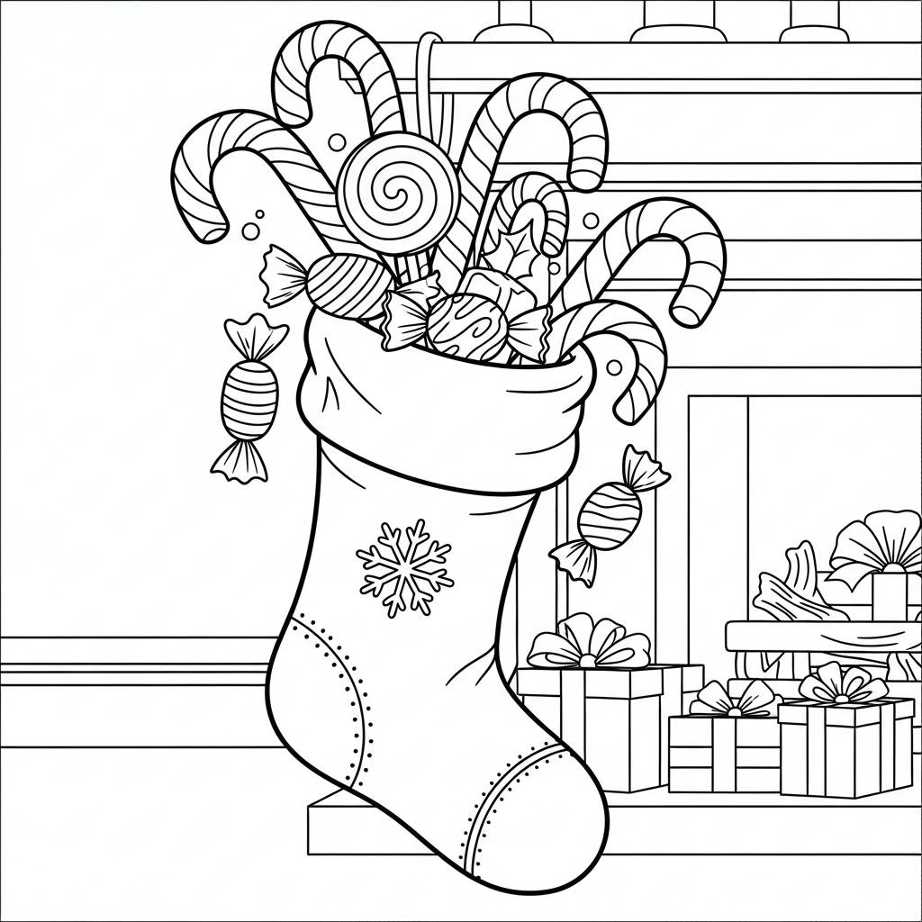 Christmas Stocking with Candy Canes Coloring Page
