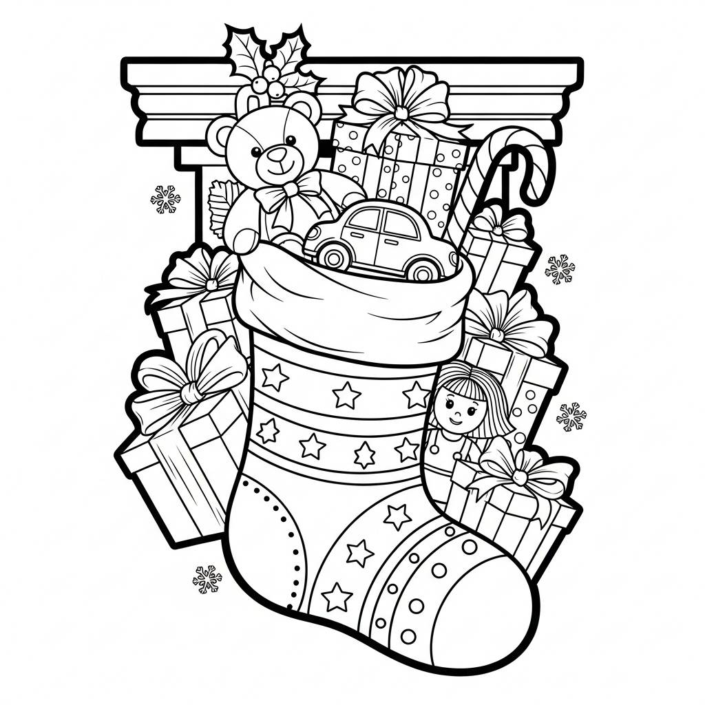 Christmas Stocking with Gifts Coloring Page