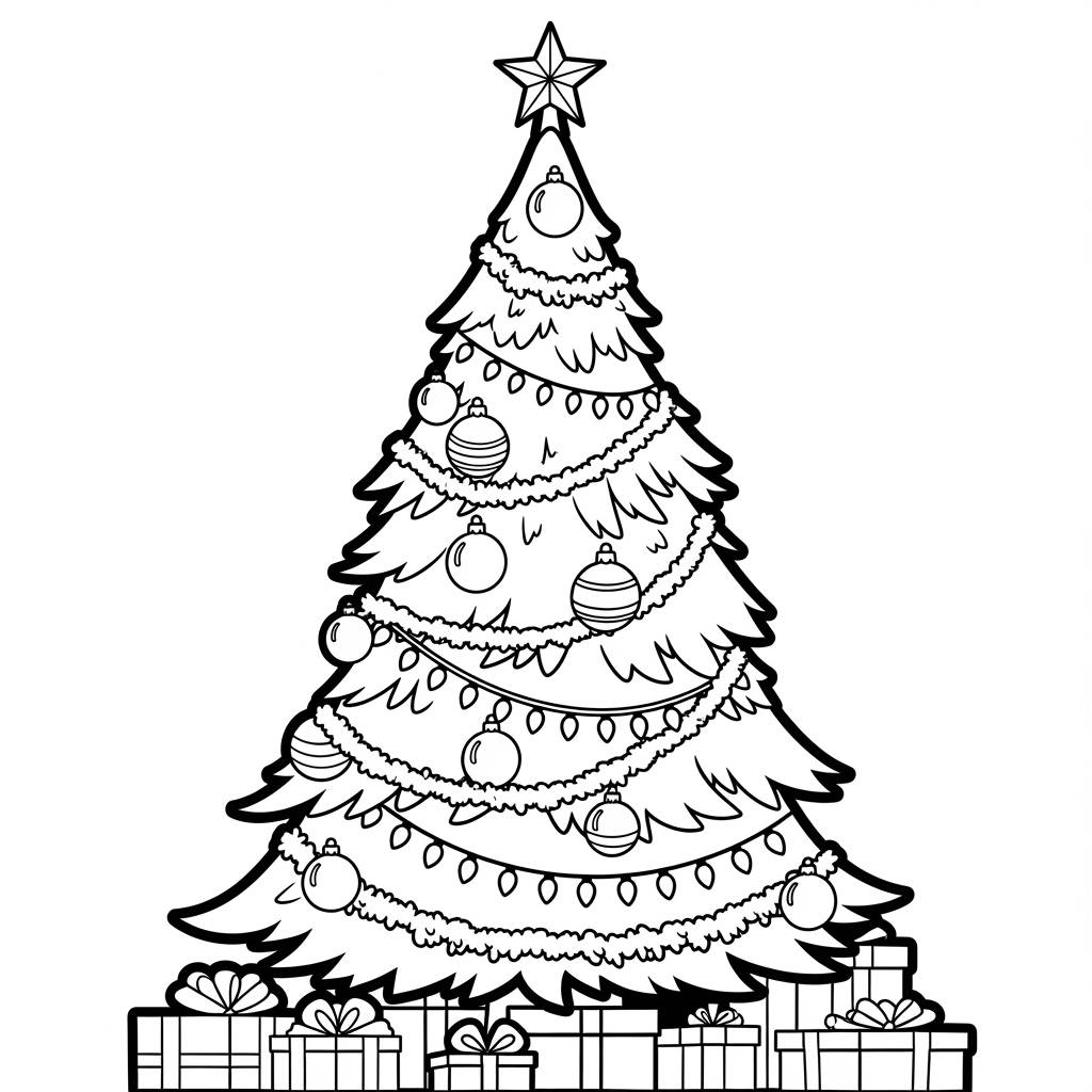 Christmas Tree Decorated Coloring Page