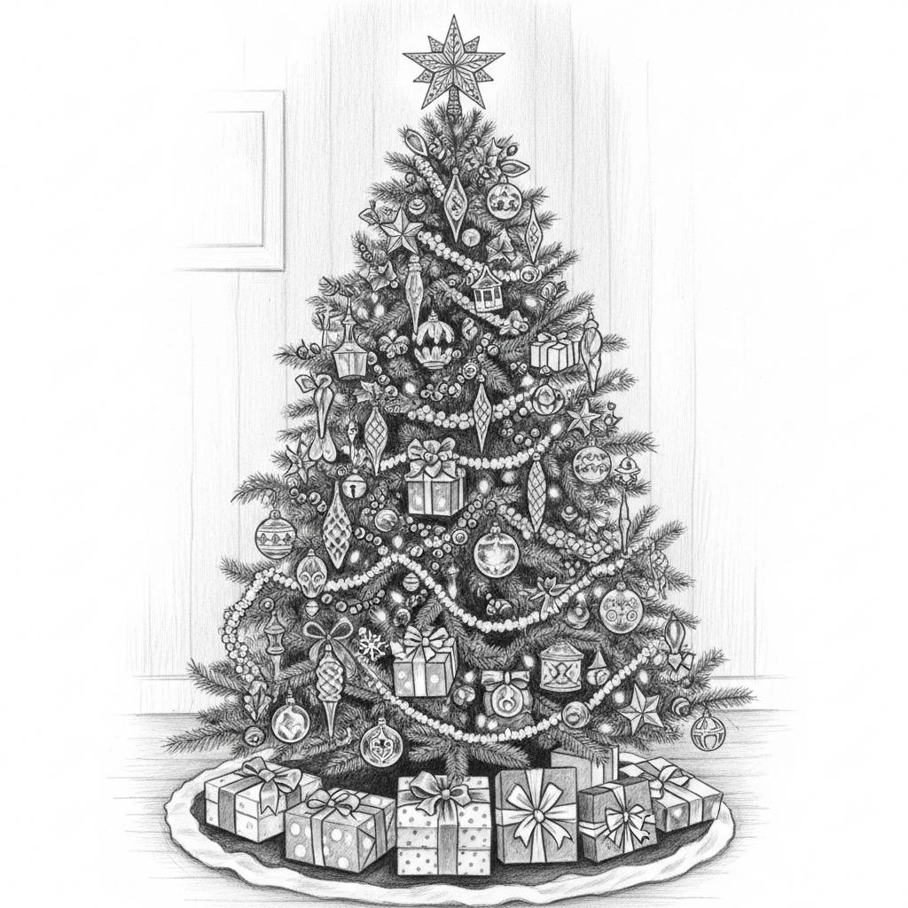 [Christmas Tree]: Detailed Pencil Art Christmas Tree