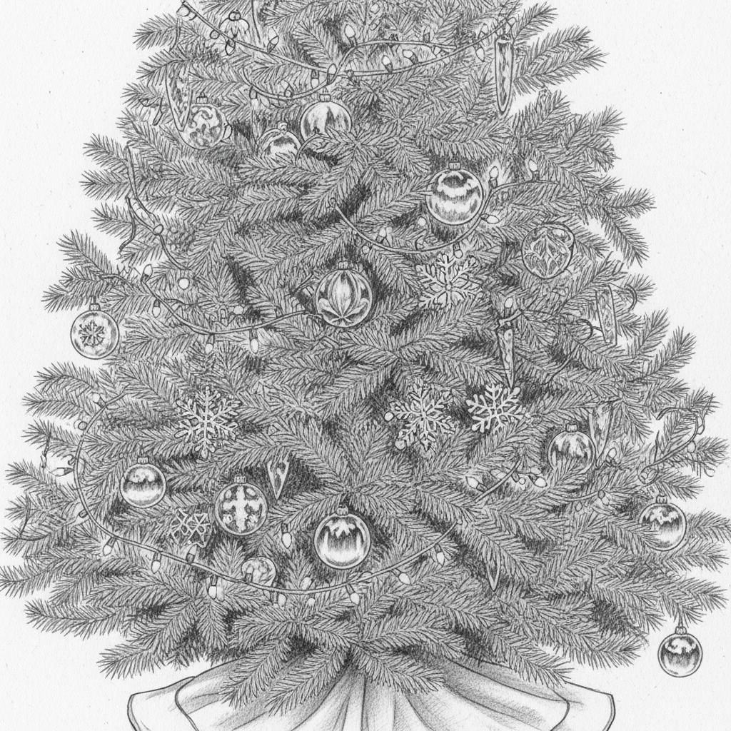[Christmas Tree]: Realistic Christmas Tree Pencil Drawing