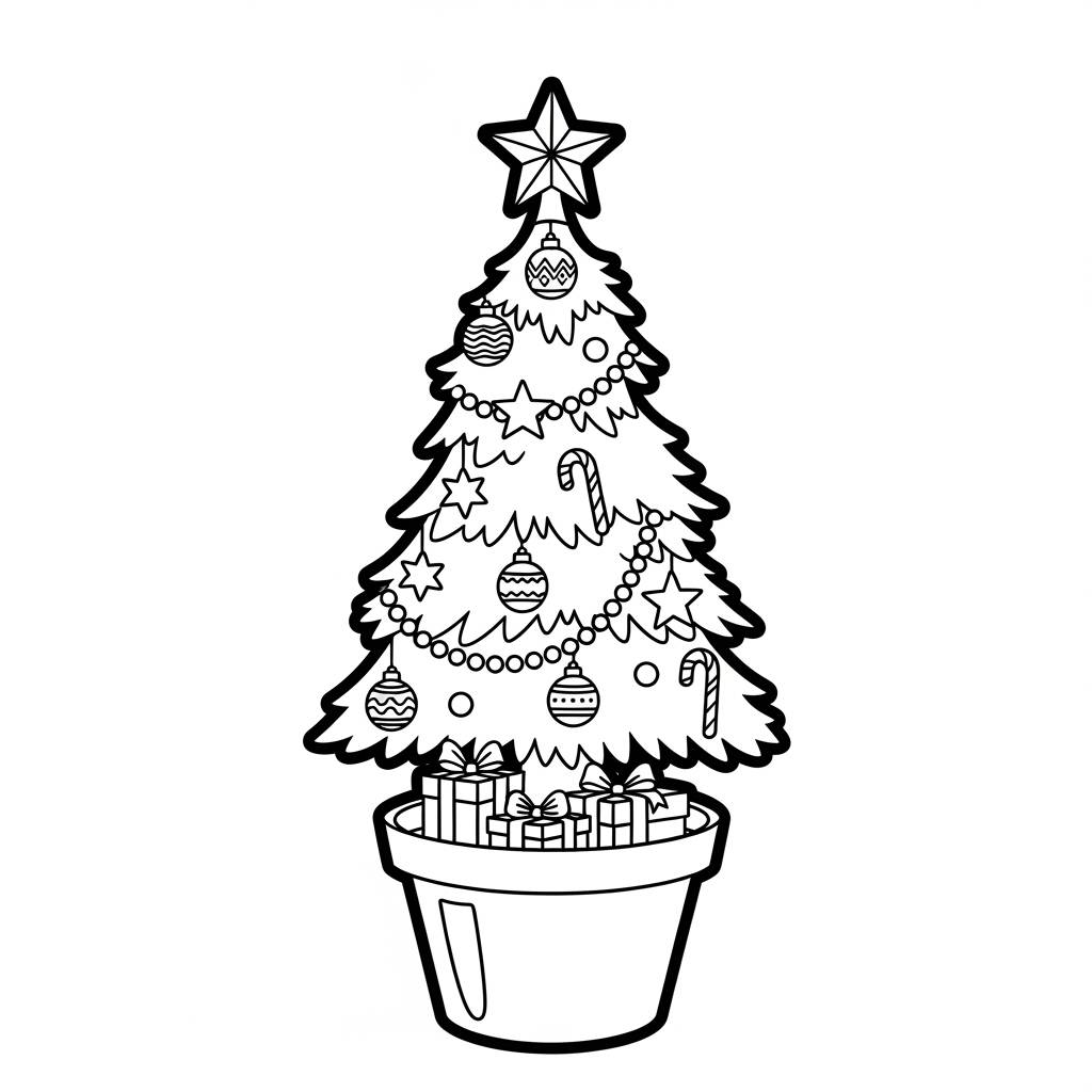 Christmas Tree in a Pot Coloring Page