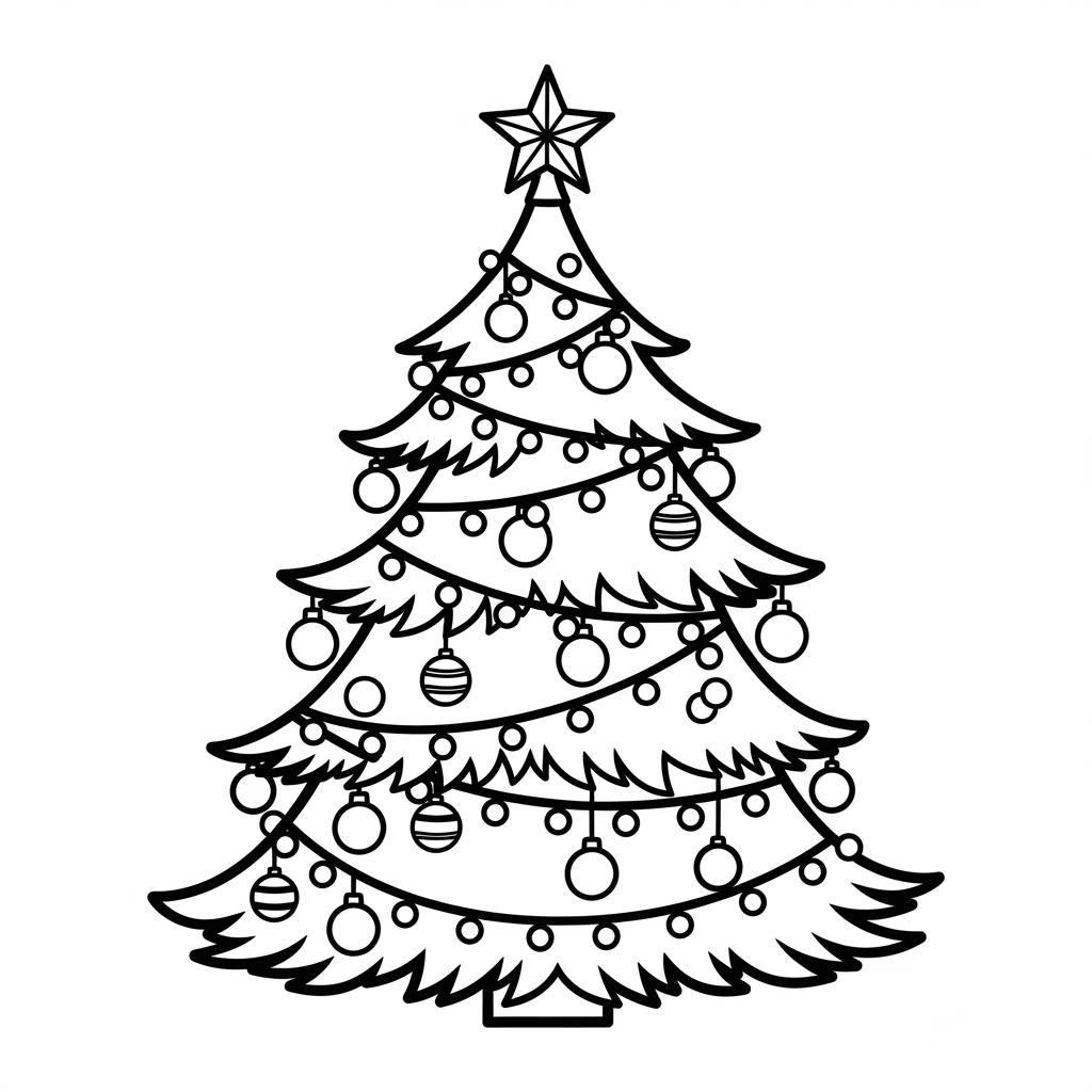 Christmas Tree with Fairy Lights Coloring Page