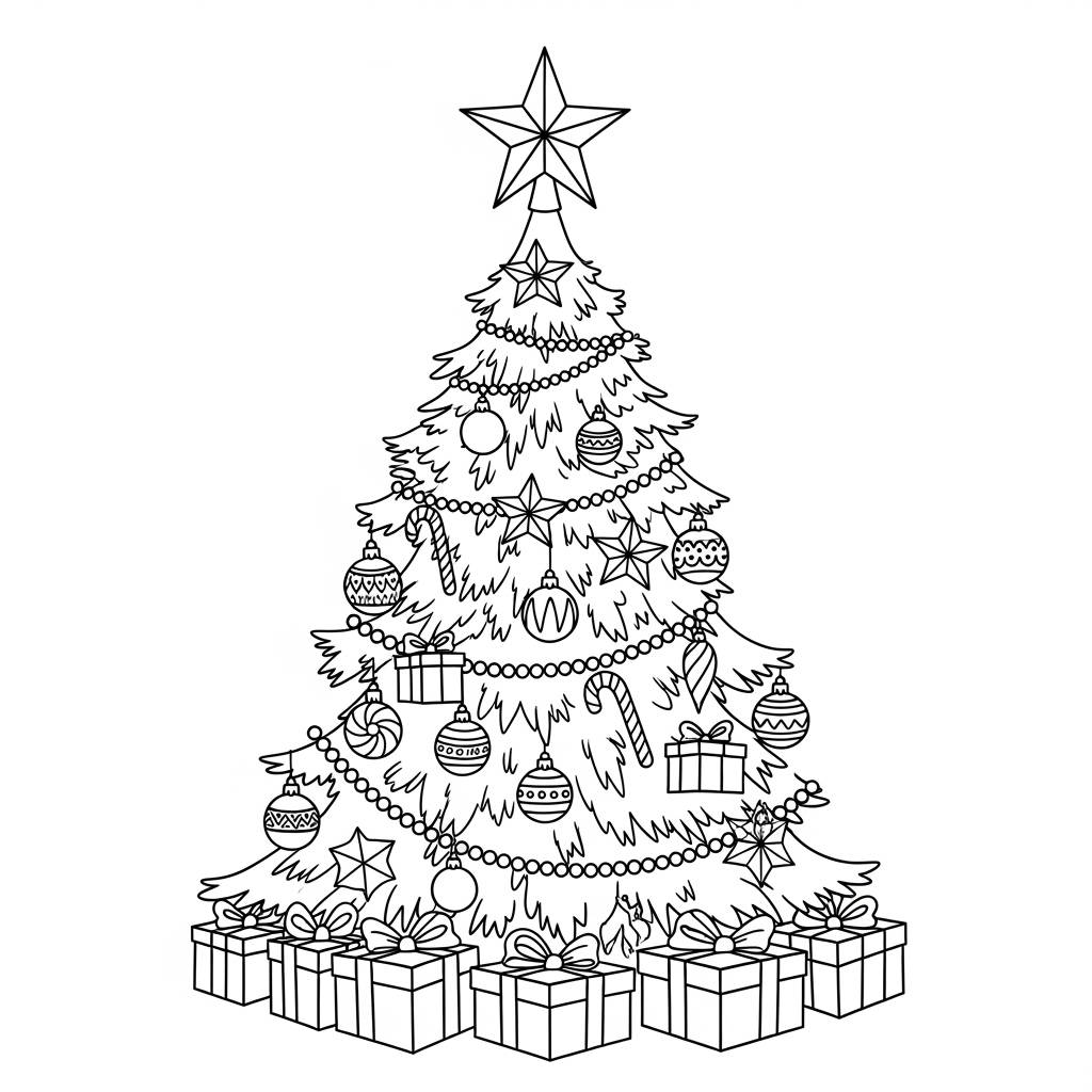 Christmas Tree with Ornaments Coloring Page