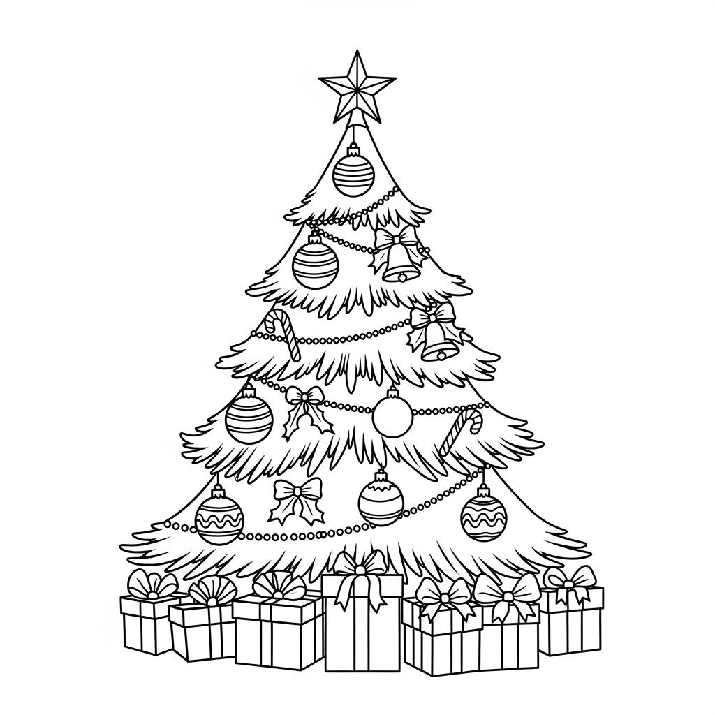 Christmas Tree with Ornaments Coloring Page