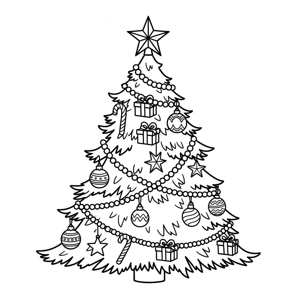 Christmas Tree with Ornaments Coloring Page