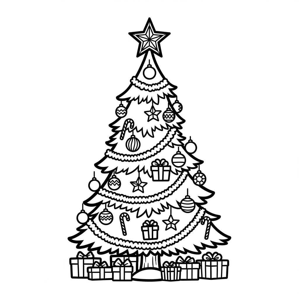 Christmas Tree with Ornaments Coloring Page