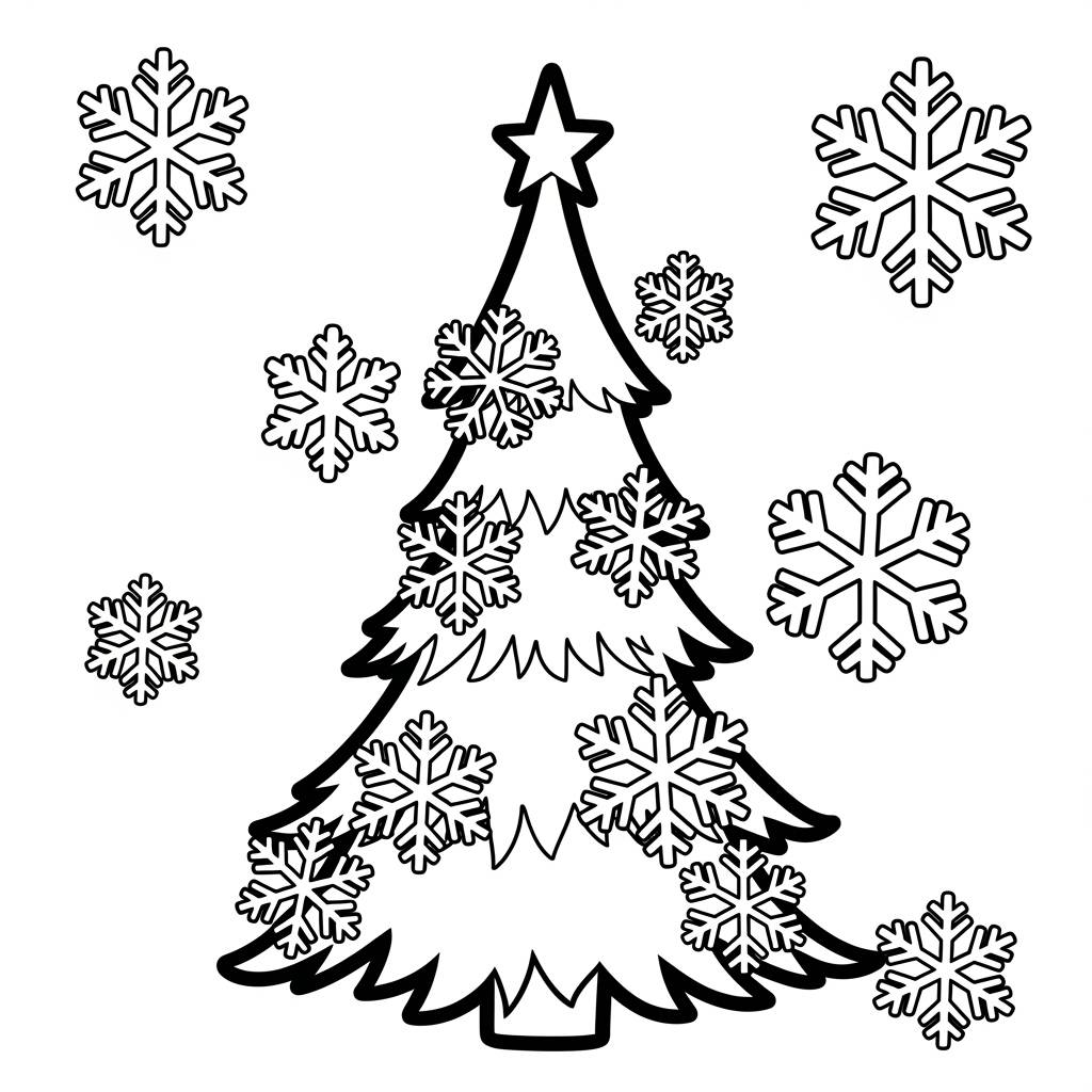 Christmas Tree with Snowflakes Coloring Page