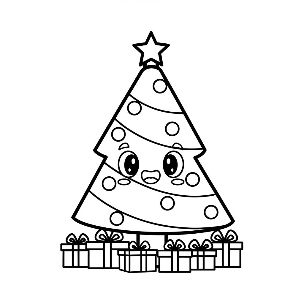 Cute Cartoon Christmas Tree Coloring Page