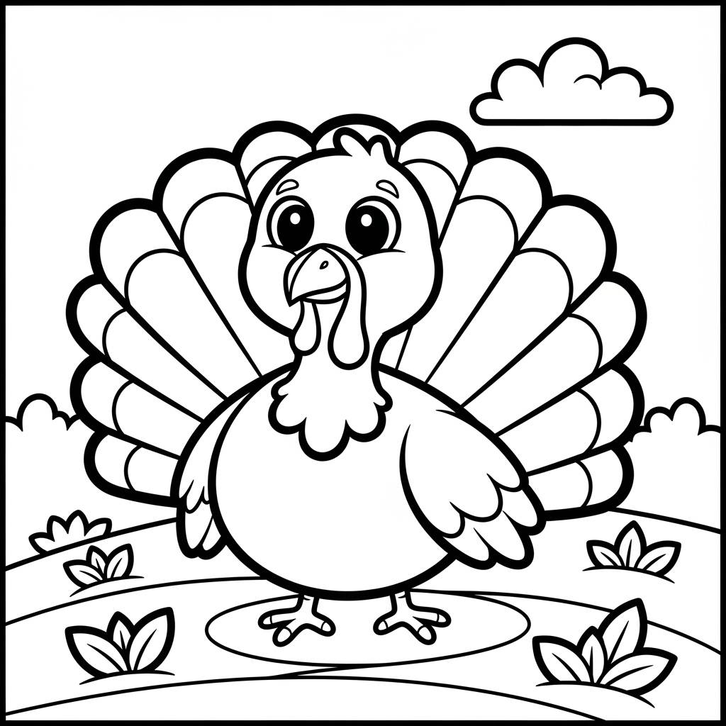 Cute Cartoon Turkey Coloring Page
