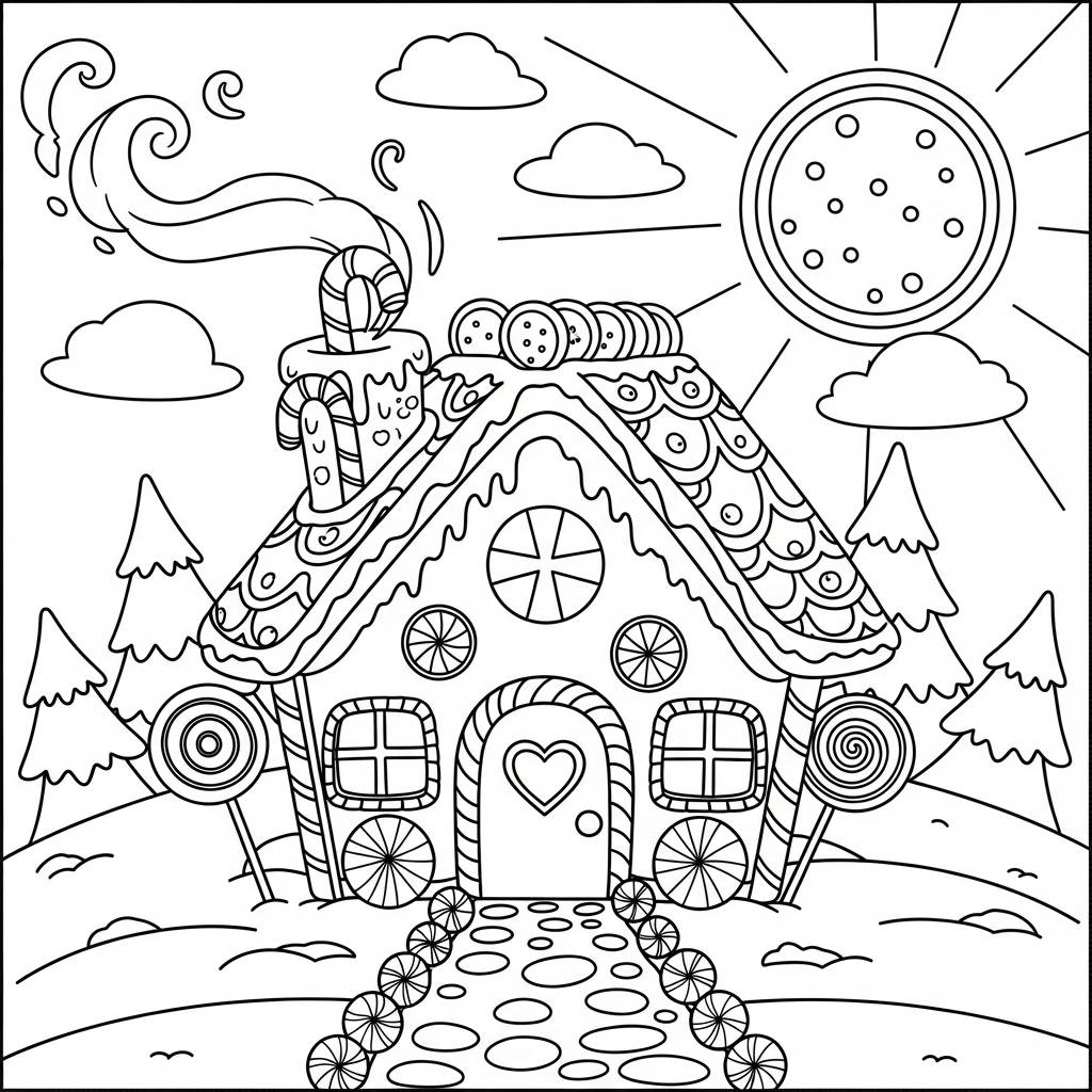 Cute Gingerbread House Coloring Page