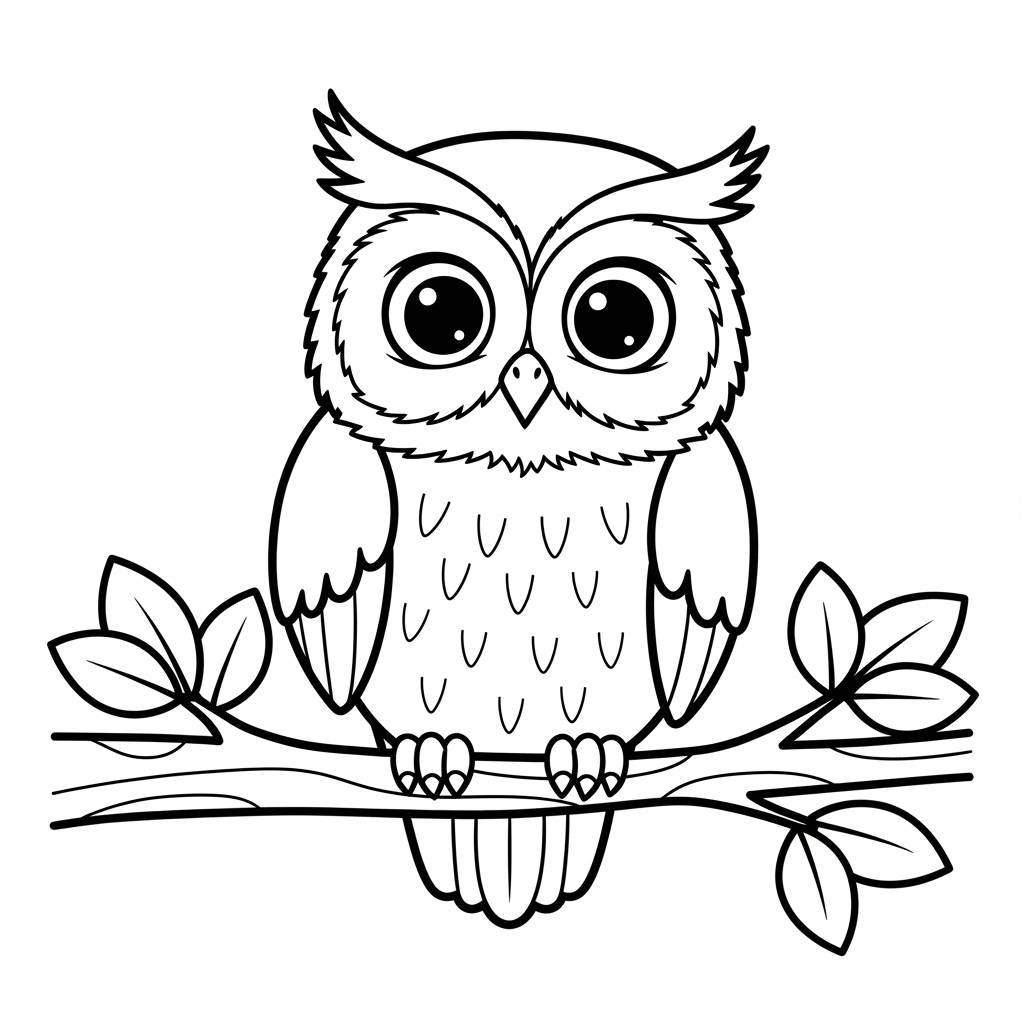 Cute Owl Sitting on Branch Coloring Page