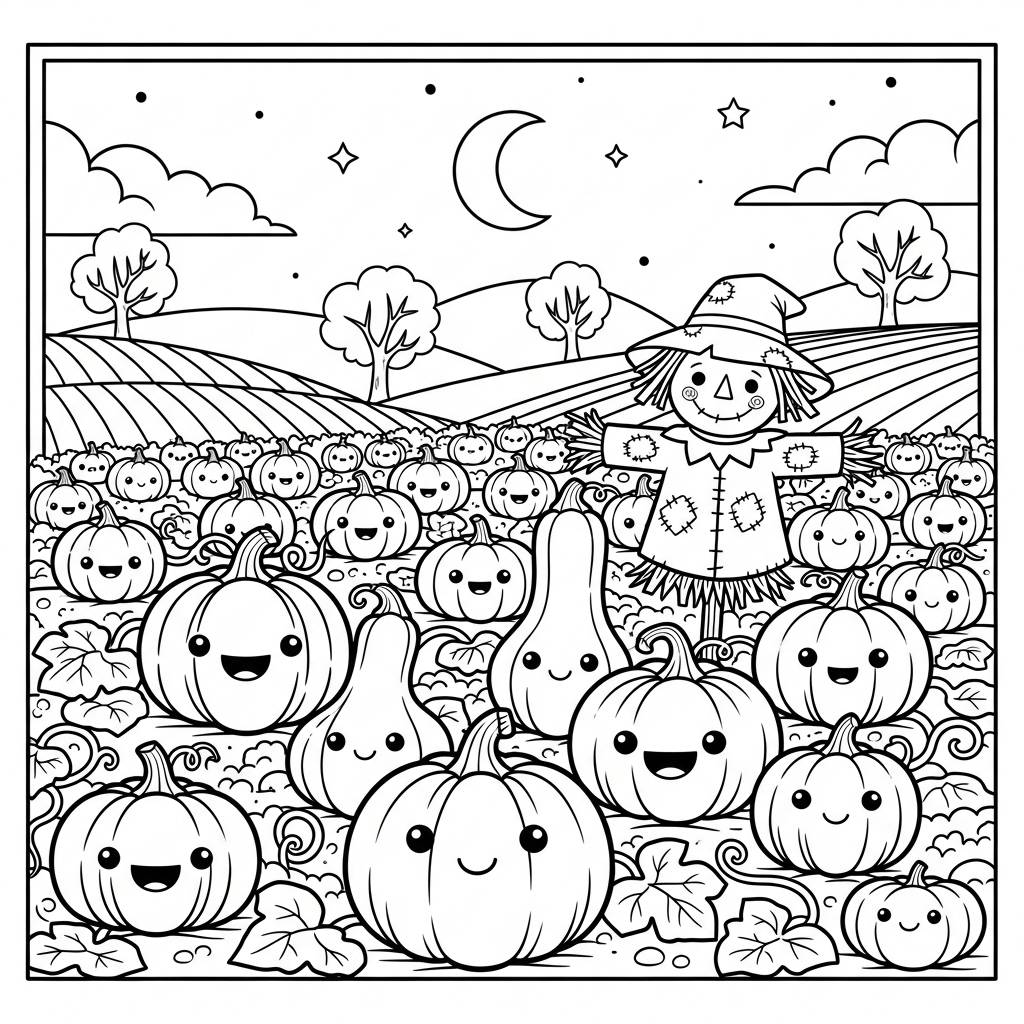 Cute Pumpkin Patch Coloring Page