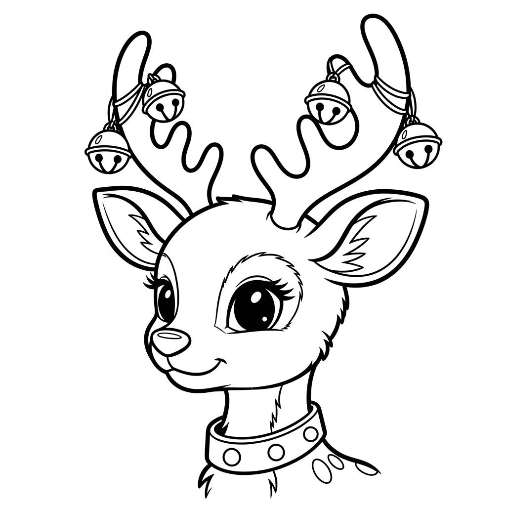 Cute Reindeer with Bells Coloring Page
