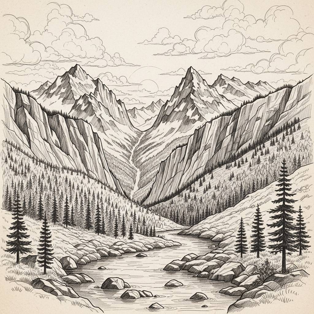 Drawing Ideas: Aesthetic Mountain Landscape Sketch