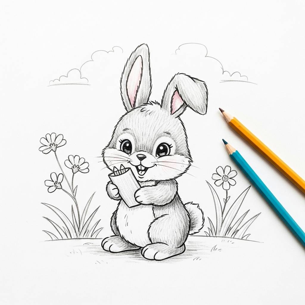 Drawing Ideas Cute Bunny Pencil Sketch for Kids