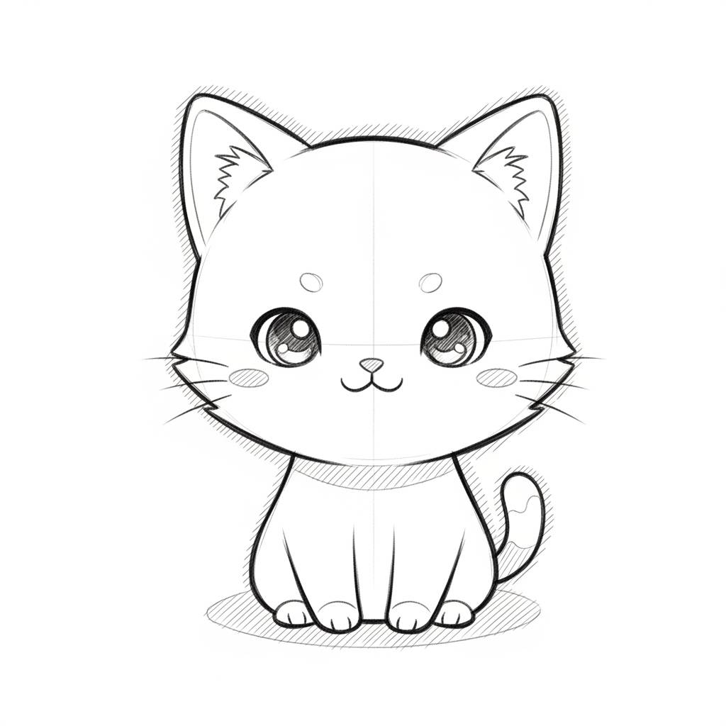 Drawing Ideas: Kawaii Cat Drawing Simple Pencil Sketch for Kids