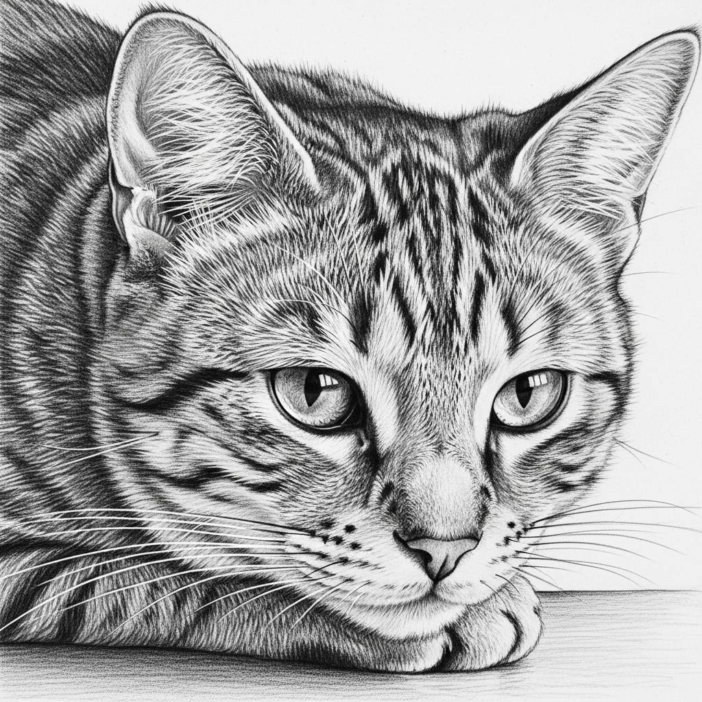 Drawing Ideas: Realistic Cat Portrait Pencil Sketch