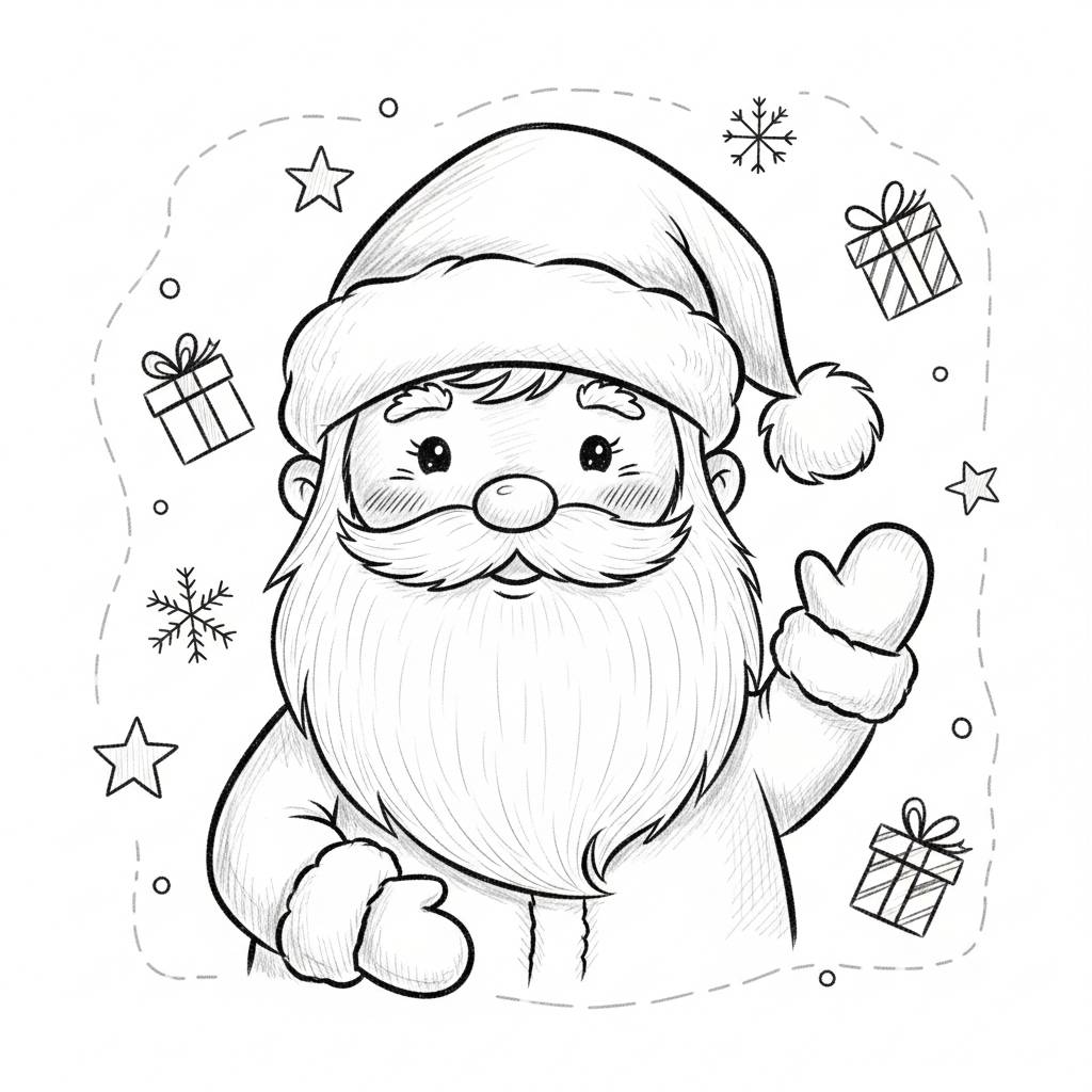 Drawing Ideas: Santa Claus Cute Doodle Pencil Drawing Sketch Style