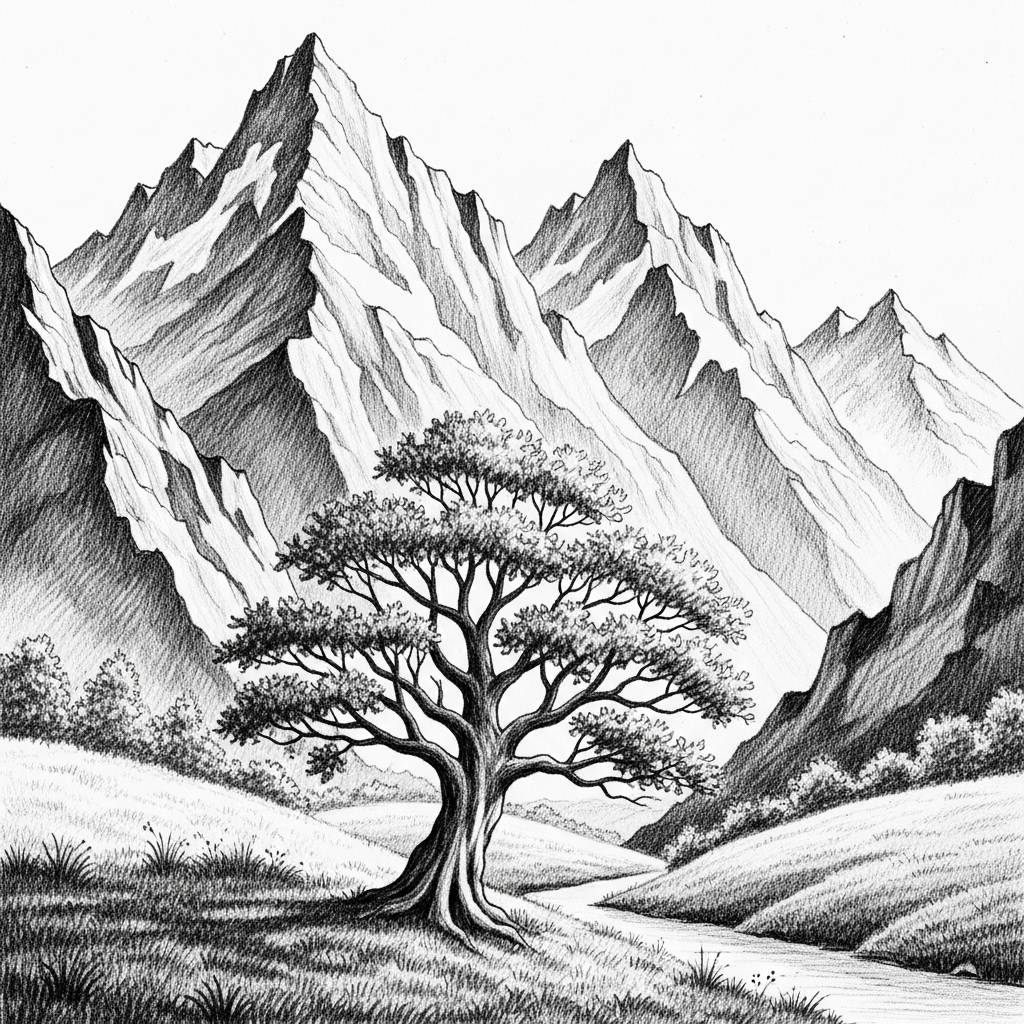 Drawing Ideas: Simple Landscape Pencil Sketch