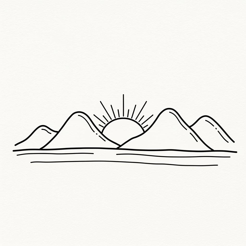 Drawing Ideas: Simple Mountain Landscape at Sunset Doodle