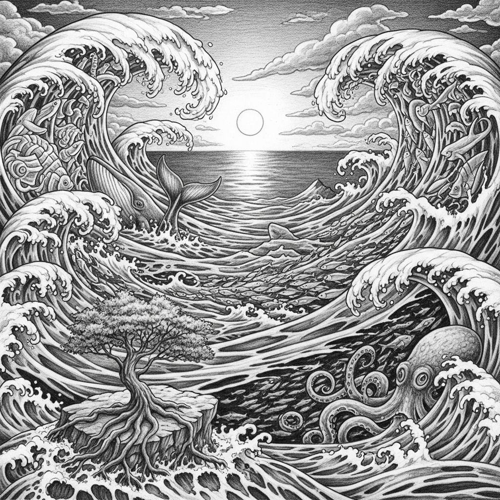 Easy Things to Draw Creative Ocean Landscape Pencil Art