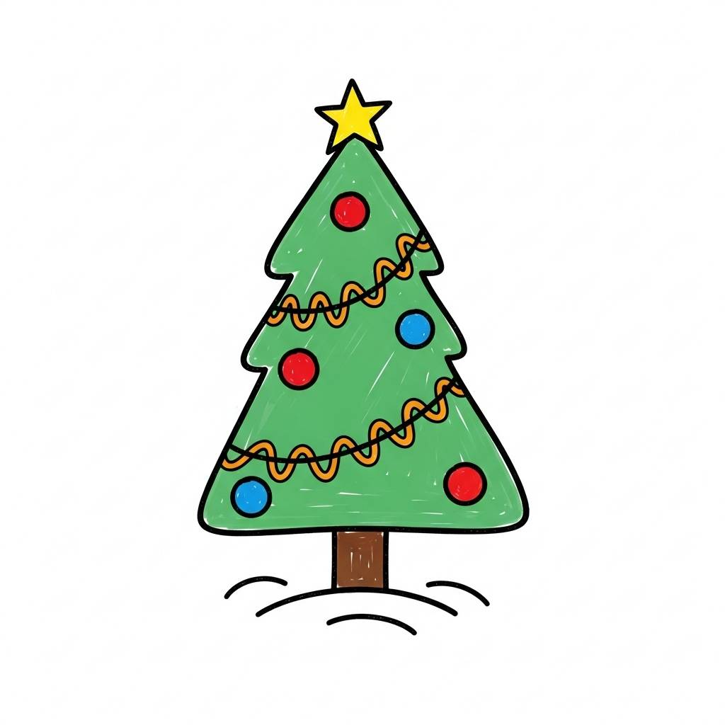 Easy Things to Draw Cute Christmas Tree Simple Doodle Drawing