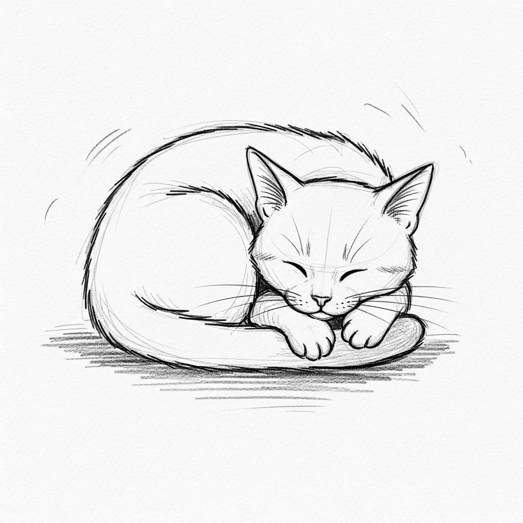 Easy Things to Draw: Cute Doodle of a Sleeping Cat