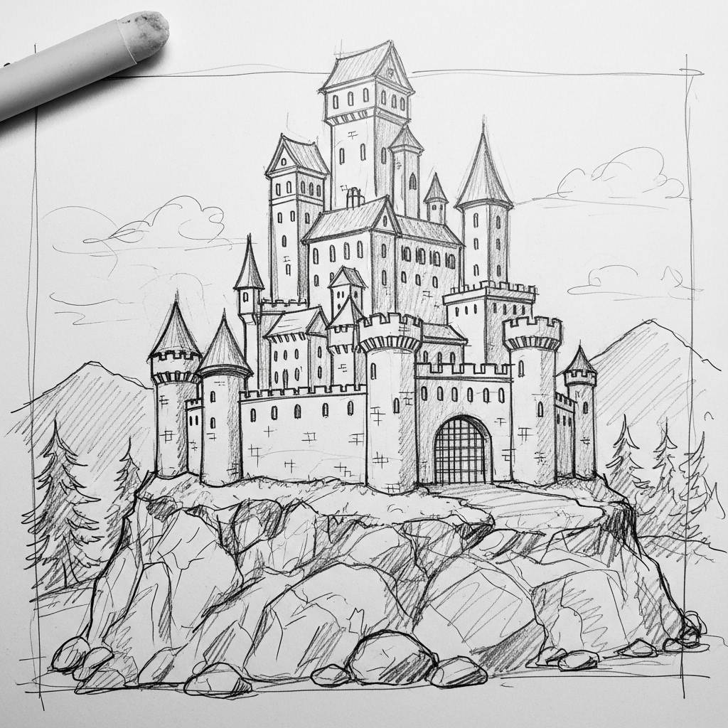 Easy Things to Draw: Fantasy Castle Drawing for Beginners