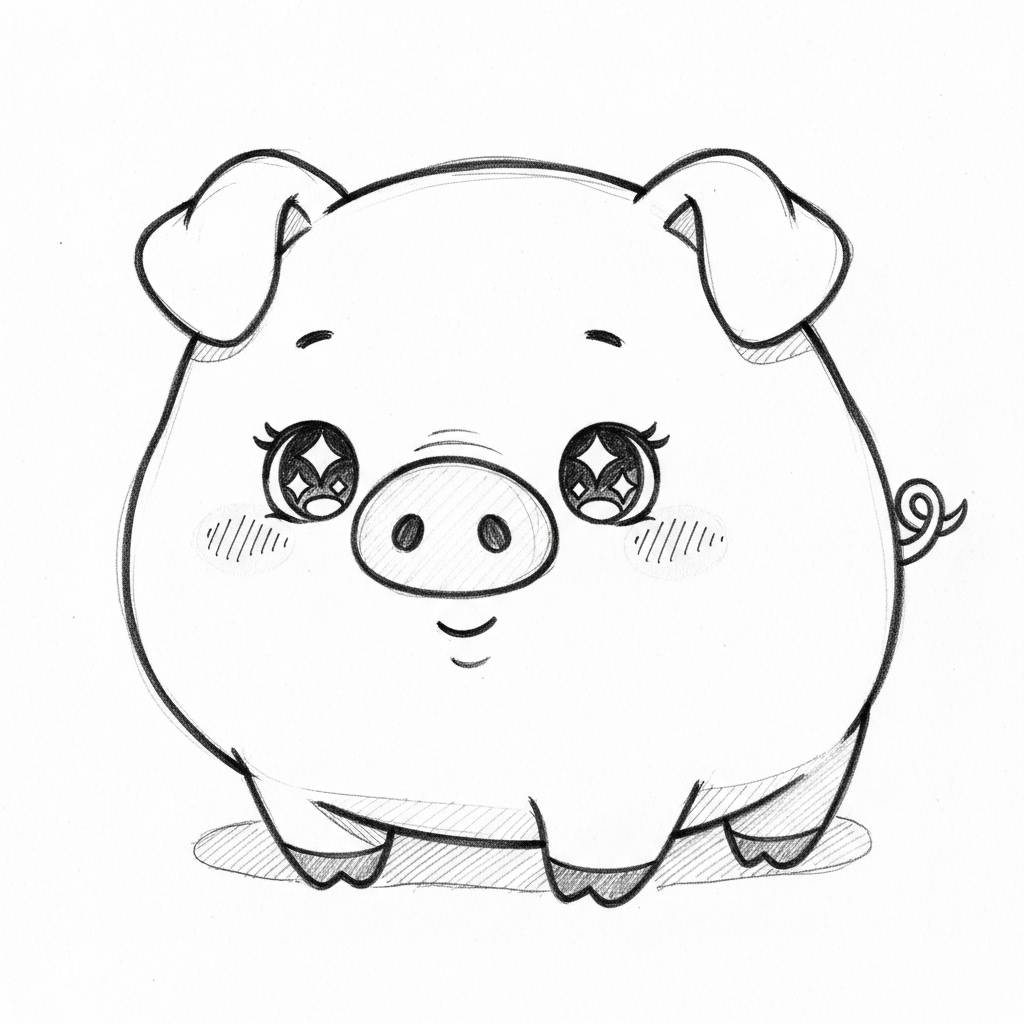 Easy Things to Draw: Kawaii Pig Drawing for Kids