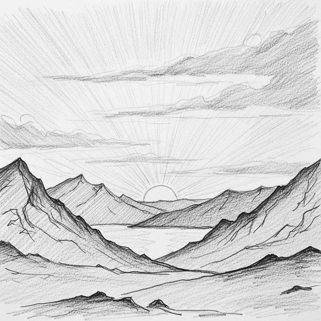 Easy Things to Draw: Simple Mountain Landscape at Sunset