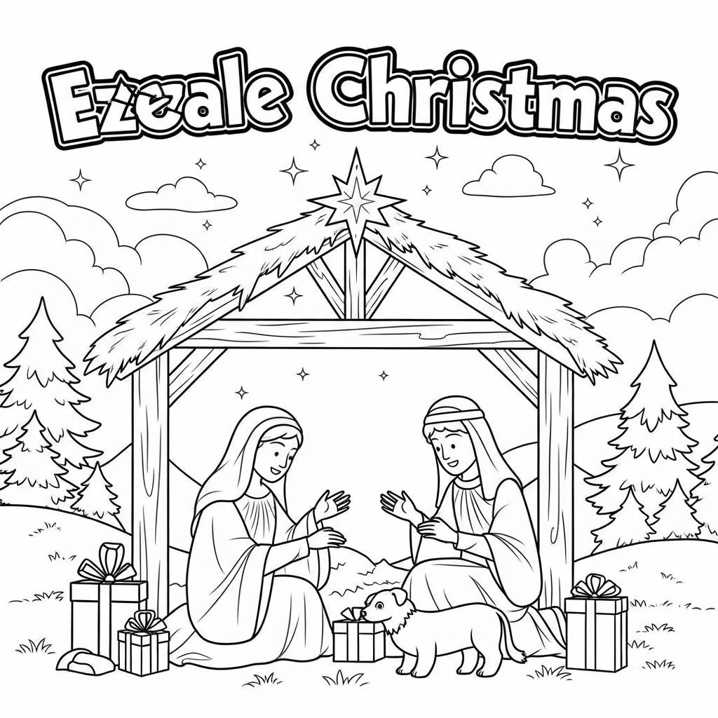 Elegant Christmas Nativity Scene Coloring Page